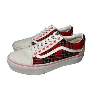 Vans Old Skool Platform Red Tartan Plaid Shoes Van Customs 9‎ women 7.5 men